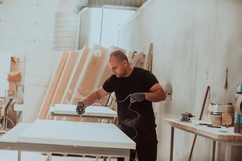 A dedicated worker in the woodworking industry Foto stock