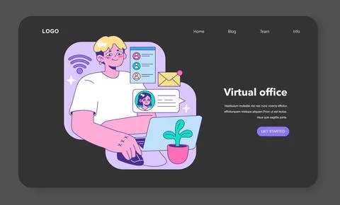 Dedicated young professional interacts with digital elements. Flat vector 库存插图