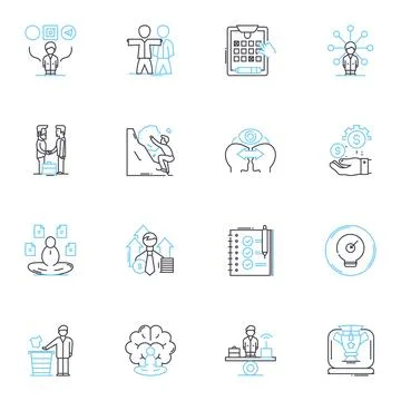 Dedication and commitment linear icons set. Loyalty, Perseverance, Consistency Stockillustratie