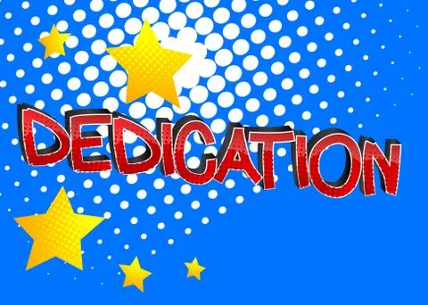 Dedication Comic book style cartoon words on abstract colorful comics backgro Illustrazione stock