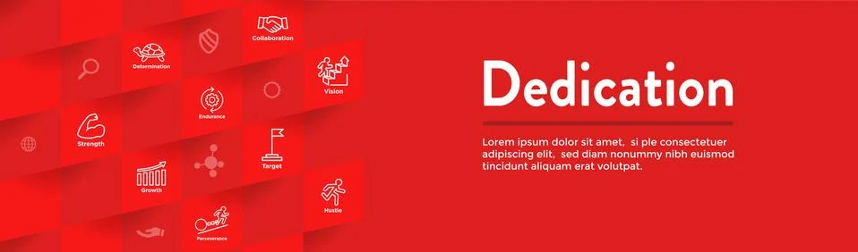 Dedication, Vision and Values Web Header Banner with Connection, Growth, Focu Illustrazione stock