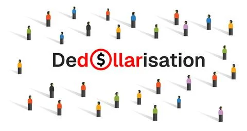 Dedollarisation movement concept with diverse people icons surrounding the Stock Illustration