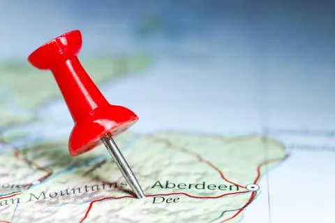 Dee river, Scotland pin on map Stock Photos