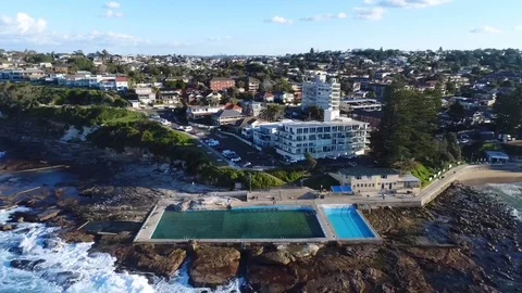 Dee Why Beach Rock Pool Drone Footage Video stock 114793342