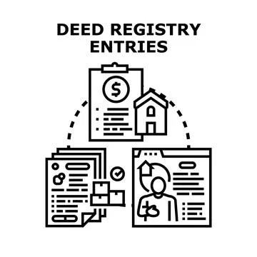 Deed registry entries compiling property transaction documents Ilustração Stock