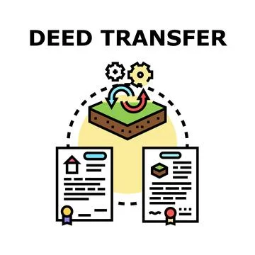 Deed transfer process changing property ownership rights 库存插图