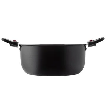 Deep aluminum saucepan with non-stick coating with handles Stock Photos
