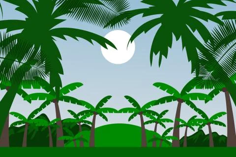 Deep Amazon green jungle background vector ilustration. Tropical forest tree Ilustração Stock