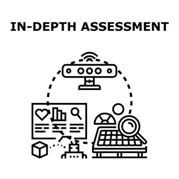 Deep assessment process analyzing data and performance metrics Stock Illustration
