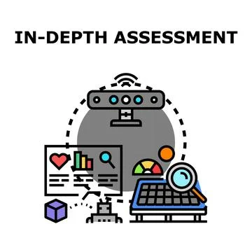Deep assessment process analyzing data and performance metrics Stock Illustration