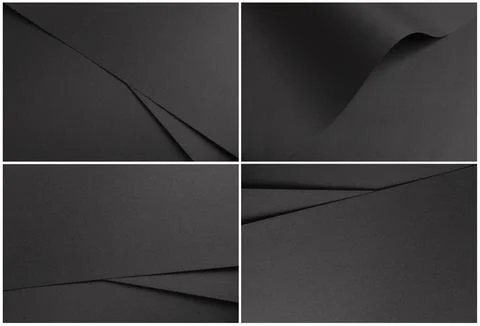 Deep black matte paper set with fine textured surface, sharp layered angles a Stock Photos