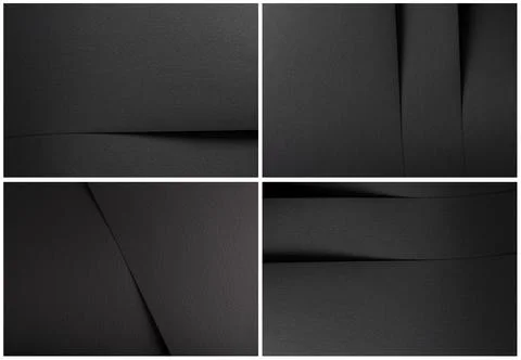 Deep black matte paper set with layered sheets, subtle grain and clean geom.. Stock Photos