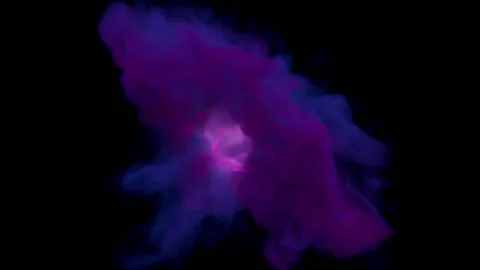 Deep in the black screen, white light spews purple smoke. Stock Footage 168395986