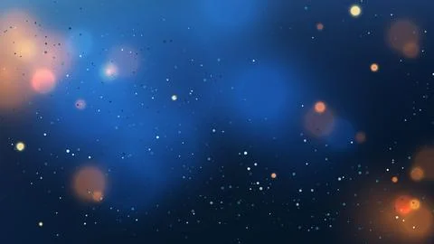 Deep Blue Abstract Background with Glowing Bokeh Lights and Scattered Digit.. Stock Illustration