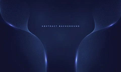 Deep blue abstract background with luminous curved symmetrical waves forming Stock Illustration