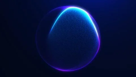 Deep blue abstract energy sphere with soft glowing arc, subtle particle tex.. Illustrazione stock