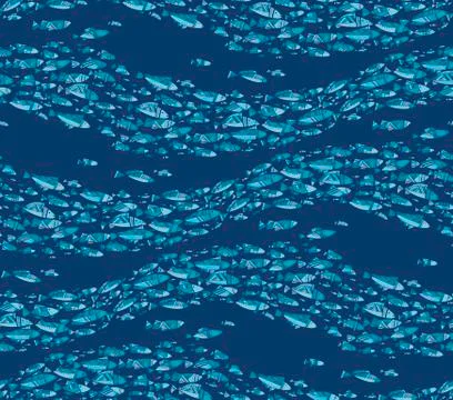 Deep blue abstract fish school seamless pattern 库存插图