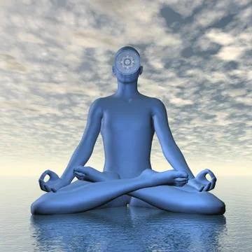 Deep blue ajna or third-eye chakra meditation - 3D render Stock Illustration