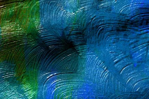 Deep blue and emerald abstract with textured brush strokes resembling oil paint. Stock Photos