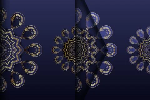 Deep Blue And Gold Geometric Mandala Pattern For Elegant Background Stock Illustration