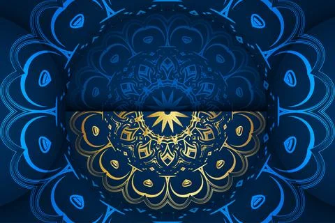 Deep Blue And Gold Geometric Mandala Pattern For Elegant Background Stock Illustration