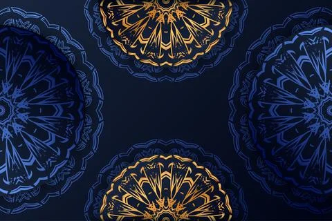 Deep Blue And Gold Mandala Background With Diagonal Line Accent Stockillustratie
