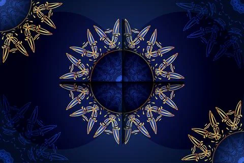 Deep Blue And Gold Mandala Background With Diagonal Line Accent Stock Illustration