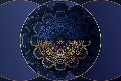 Deep Blue And Gold Mandala Background With Diagonal Line Accent Illustrazione stock
