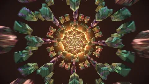 Deep blue and green mandala with complex geometric symmetry and glowing lines Foto stock