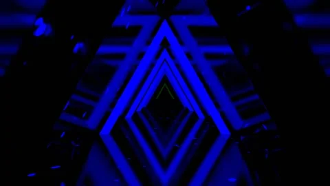 Deep Blue and Green Neon Motion Mirror Triangle Tunnel Background VJ Loop Stock Footage 344577415