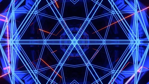 Deep Blue and Orange Abstract Tunnel with Neon Geometric Core Background VJ  Stock Footage 316899575