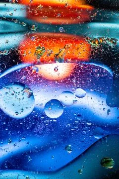 Deep Blue and Orange Abstract Oil in Water Macro Background Stock Illustration