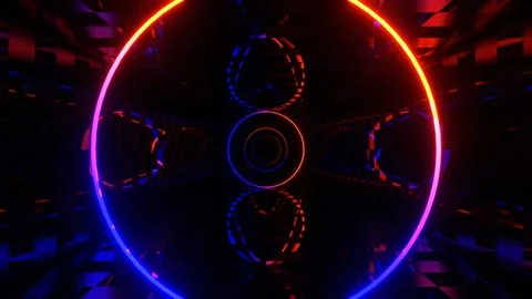Deep Blue and Orange Contrast Mesh with Neon Glowing Rings Background VJ Loo Stock Footage 312797249