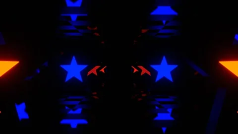 Deep Blue and Orange Endless Corridor of Neon Stars Background VJ Loop in 4K Stock Footage 314363959