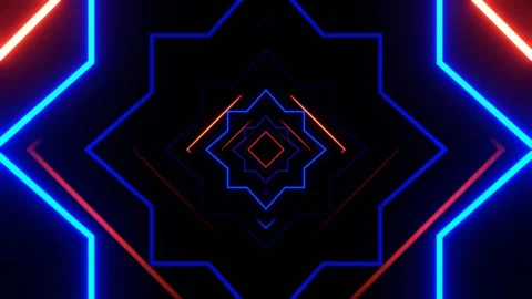 Deep Blue and Orange Neon Tunnel with Geometric Strobe Shapes Background VJ  Video stock 314370635