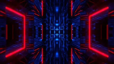 Deep Blue and Red Endless Tunnel into Digital Background VJ Loop in 4K Stock Footage 310777332