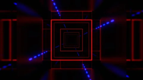 Deep Blue and Red Geometric Neon Rotating Design Background VJ Loop in 4K Stock Footage 308534119
