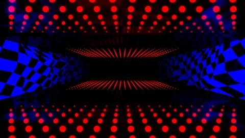 Deep Blue and Red Infinite Neon Dots and Checkers Background VJ Loop in 4K Stock Footage 314363901