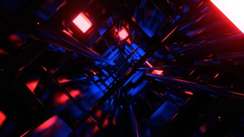 Deep Blue and Red Infinite Abstract Neon Fracture Zone Background VJ Loop in Stock Footage 314365296