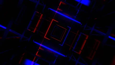 Deep Blue and Red Mirror Abstract Fantasy Neon Space Background VJ Loop in 4 Stock Footage 309684212