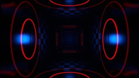 Deep Blue and Red Neon Rings in Digital Void Background VJ Loop in 4K Stock Footage 312804176