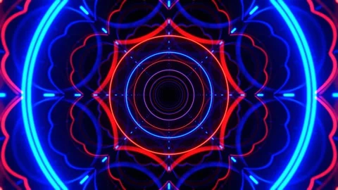 Deep Blue and Red Ring Neon Flashing Mirror Tunnel Background VJ Loop in 4K Stock Footage 311644971