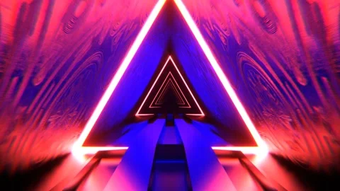 Deep Blue and Red Triangular Alien Neon Corridor Background  VJ Loop l 4K Stock Footage 302913459