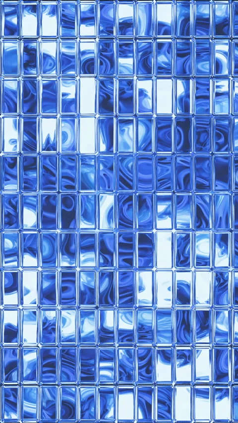 Deep blue and white liquid motion flows continuously behind a sharp rectangu Stock Footage 338015567