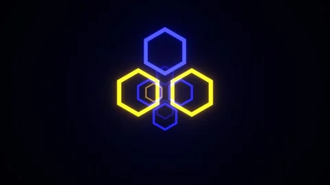 Deep Blue and Yellow Bright Neon Strobe Hexagons in Space Background VJ Loop Stock Footage 334717569