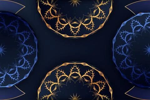 Deep Blue Background With Central Gold Mandala And Side Motif Harmony Illustration