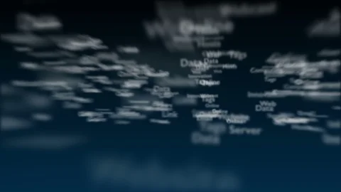 Deep blue background with different words, which deal with internet. Close up Stock Footage 106983381