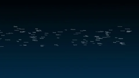 Deep blue background with different words, which deal with internet. Close up Stock Footage 106994891