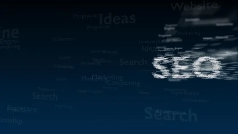 Deep blue background with different words, which deal with Search Engine Stock Illustration