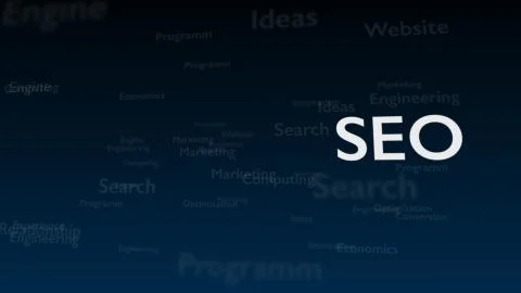 Deep blue background with different words, which deal with Search Engine Stock Illustration